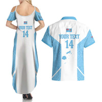 Custom Fiji Tapa Rugby Couples Matching Summer Maxi Dress and Hawaiian Shirt Flying Fijian Blue And White Version LT14 - Polynesian Pride