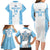 Custom Fiji Tapa Rugby Family Matching Long Sleeve Bodycon Dress and Hawaiian Shirt Flying Fijian Blue And White Version