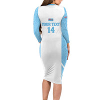 Custom Fiji Tapa Rugby Family Matching Long Sleeve Bodycon Dress and Hawaiian Shirt Flying Fijian Blue And White Version LT14 - Polynesian Pride