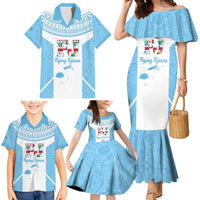 Custom Fiji Tapa Rugby Family Matching Mermaid Dress and Hawaiian Shirt Flying Fijian Blue And White Version LT14 - Polynesian Pride