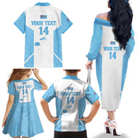 Custom Fiji Tapa Rugby Family Matching Off The Shoulder Long Sleeve Dress and Hawaiian Shirt Flying Fijian Blue And White Version LT14 - Polynesian Pride