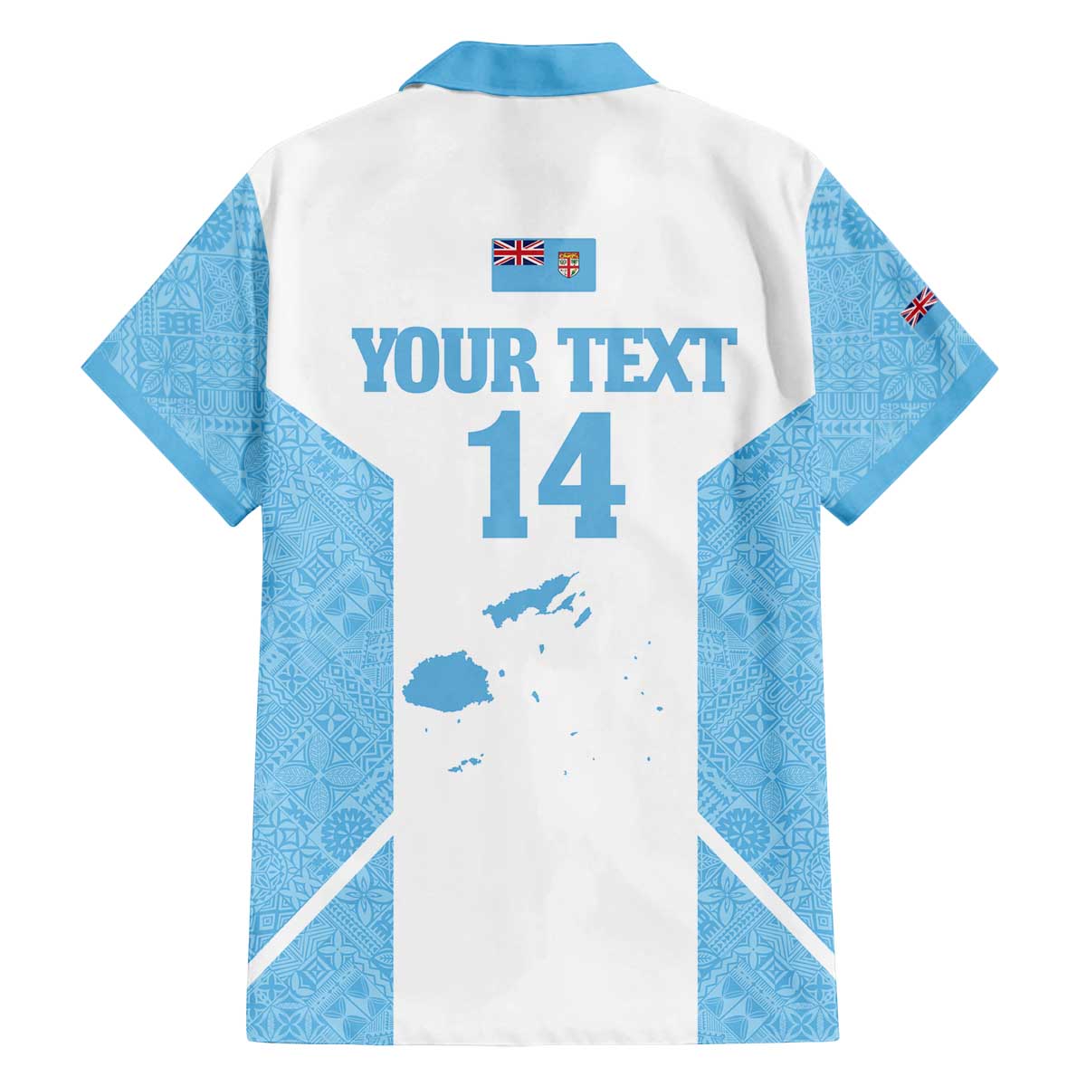 Custom Fiji Tapa Rugby Family Matching Off The Shoulder Long Sleeve Dress and Hawaiian Shirt Flying Fijian Blue And White Version LT14 - Polynesian Pride
