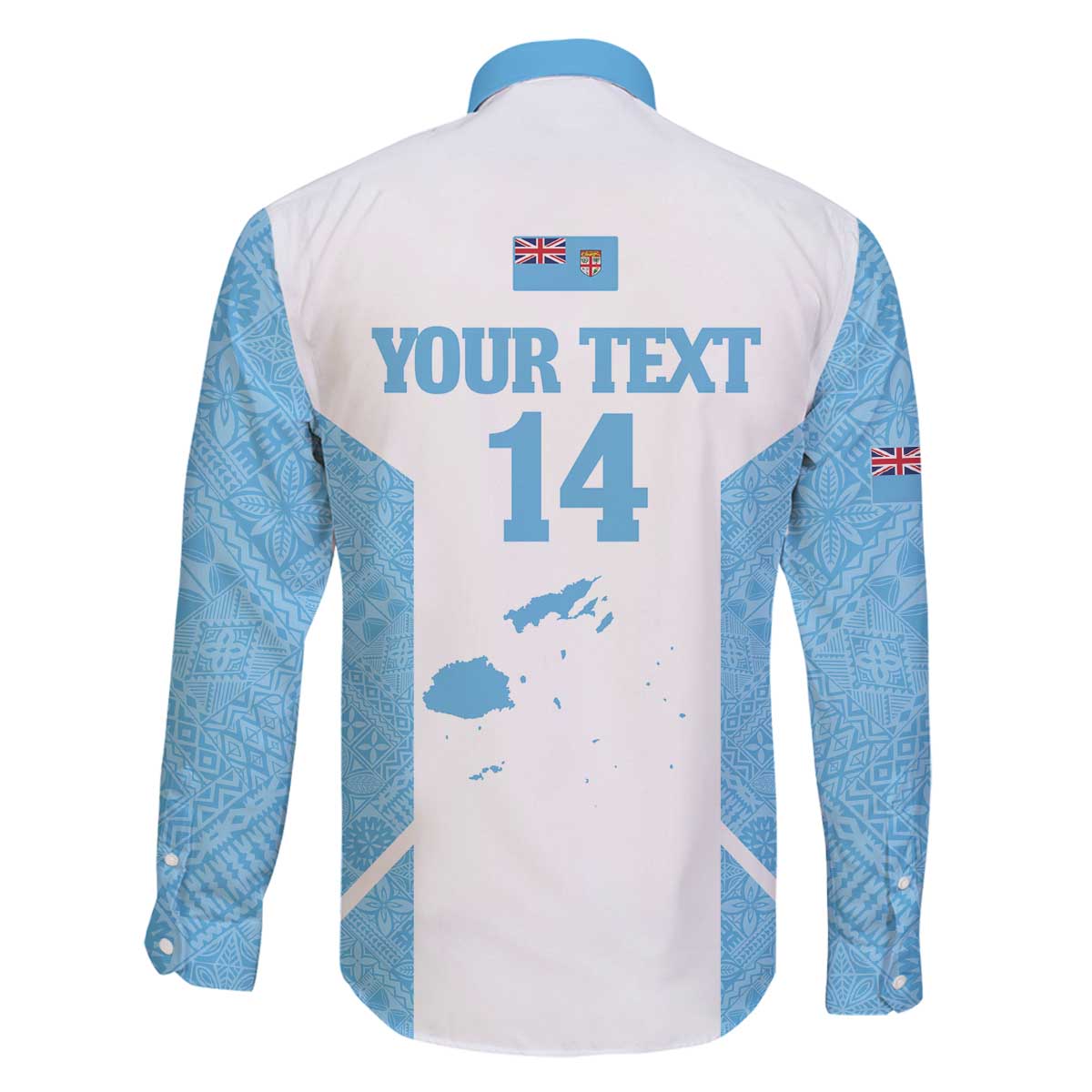 Custom Fiji Tapa Rugby Family Matching Off The Shoulder Long Sleeve Dress and Hawaiian Shirt Flying Fijian Blue And White Version LT14 - Polynesian Pride