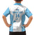 Custom Fiji Tapa Rugby Family Matching Off Shoulder Maxi Dress and Hawaiian Shirt Flying Fijian Blue And White Version