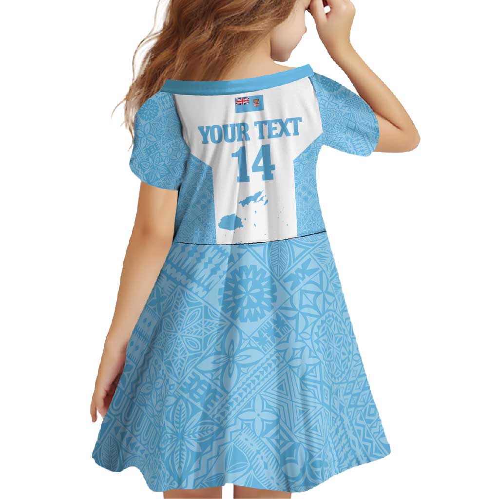 Custom Fiji Tapa Rugby Family Matching Off Shoulder Maxi Dress and Hawaiian Shirt Flying Fijian Blue And White Version LT14 - Polynesian Pride
