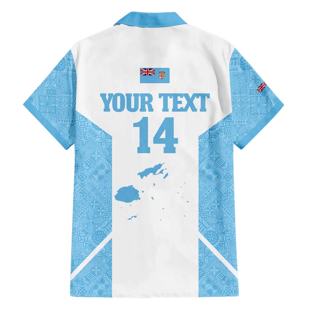 Custom Fiji Tapa Rugby Family Matching Off Shoulder Maxi Dress and Hawaiian Shirt Flying Fijian Blue And White Version LT14 - Polynesian Pride