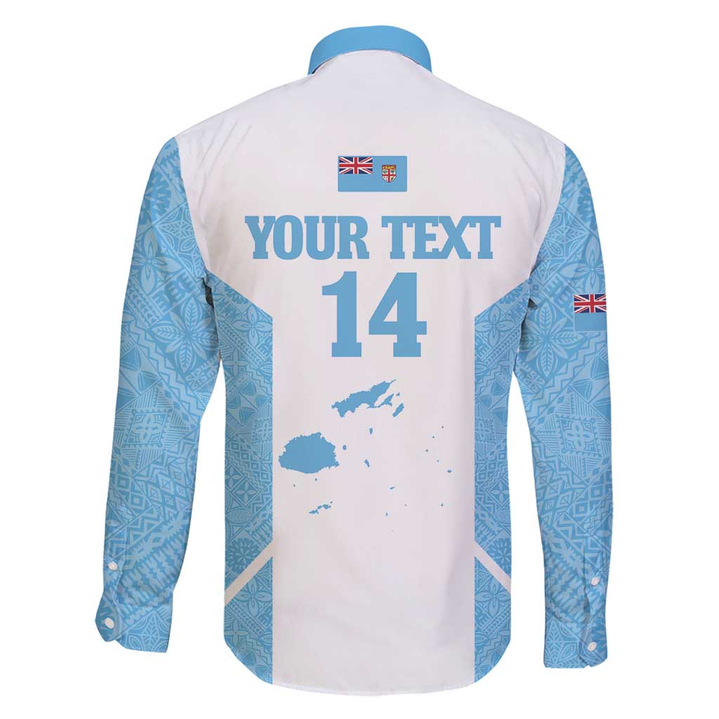 Custom Fiji Tapa Rugby Family Matching Off Shoulder Maxi Dress and Hawaiian Shirt Flying Fijian Blue And White Version LT14 - Polynesian Pride