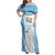 Custom Fiji Tapa Rugby Family Matching Off Shoulder Maxi Dress and Hawaiian Shirt Flying Fijian Blue And White Version