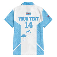 Custom Fiji Tapa Rugby Family Matching Off Shoulder Short Dress and Hawaiian Shirt Flying Fijian Blue And White Version LT14 - Polynesian Pride