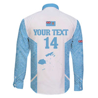 Custom Fiji Tapa Rugby Family Matching Off Shoulder Short Dress and Hawaiian Shirt Flying Fijian Blue And White Version LT14 - Polynesian Pride
