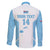Custom Fiji Tapa Rugby Family Matching Off Shoulder Short Dress and Hawaiian Shirt Flying Fijian Blue And White Version
