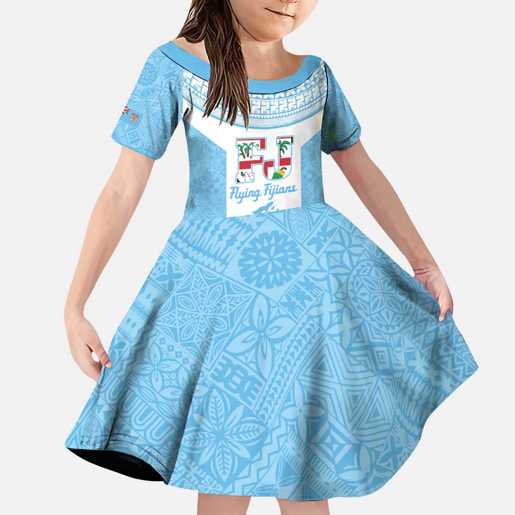 Custom Fiji Tapa Rugby Family Matching Puletasi and Hawaiian Shirt Flying Fijian Blue And White Version