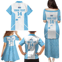 Custom Fiji Tapa Rugby Family Matching Puletasi and Hawaiian Shirt Flying Fijian Blue And White Version