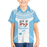 Custom Fiji Tapa Rugby Family Matching Summer Maxi Dress and Hawaiian Shirt Flying Fijian Blue And White Version LT14 Son's Shirt Blue - Polynesian Pride