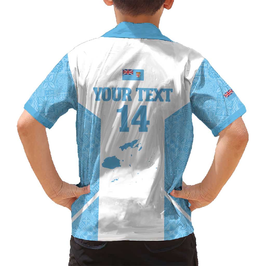 Custom Fiji Tapa Rugby Family Matching Tank Maxi Dress and Hawaiian Shirt Flying Fijian Blue And White Version LT14 - Polynesian Pride