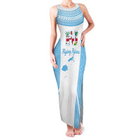 Custom Fiji Tapa Rugby Family Matching Tank Maxi Dress and Hawaiian Shirt Flying Fijian Blue And White Version LT14 Mom's Dress Blue - Polynesian Pride