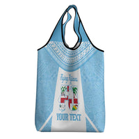Custom Fiji Tapa Rugby Grocery Bag Flying Fijian Blue And White Version