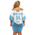 Custom Fiji Tapa Rugby Off Shoulder Short Dress Flying Fijian Blue And White Version