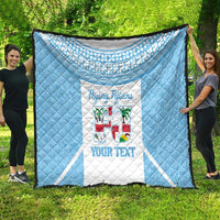 Custom Fiji Tapa Rugby Quilt Flying Fijian Blue And White Version