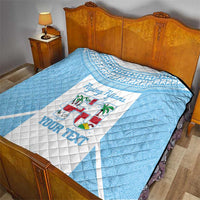 Custom Fiji Tapa Rugby Quilt Flying Fijian Blue And White Version