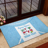 Custom Fiji Tapa Rugby Rubber Doormat Flying Fijian Blue And White Version