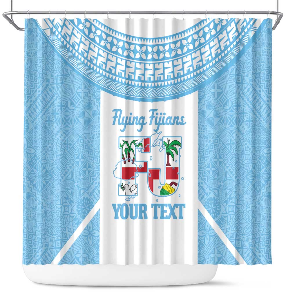Custom Fiji Tapa Rugby Shower Curtain Flying Fijian Blue And White Version