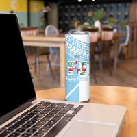 Custom Fiji Tapa Rugby Skinny Tumbler Flying Fijian Blue And White Version