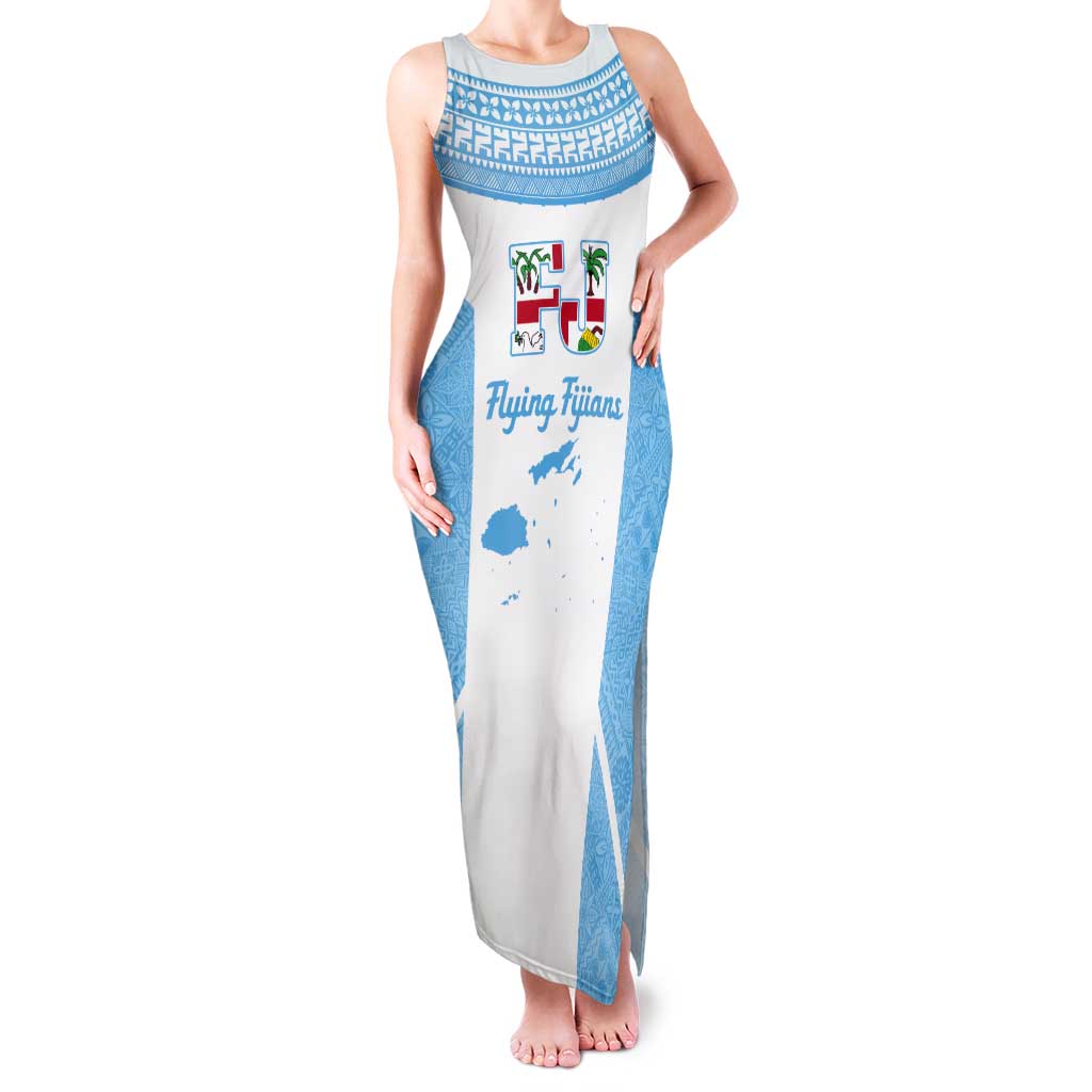 Custom Fiji Tapa Rugby Tank Maxi Dress Flying Fijian Blue And White Version