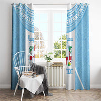 Custom Fiji Tapa Rugby Window Curtain Flying Fijian Blue And White Version
