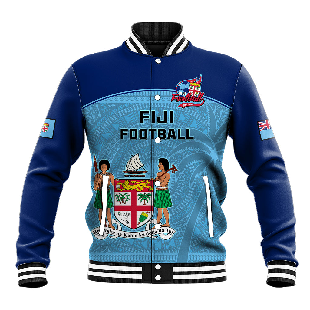 Fiji Football Baseball Jacket Fijian Tapa Pattern Sporty Style LT14 Unisex Blue - Polynesian Pride
