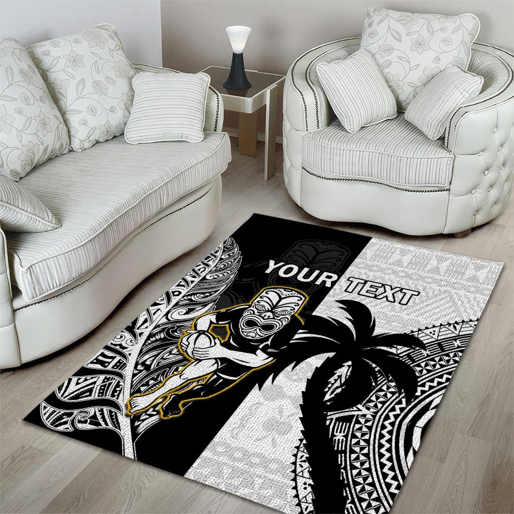 Custom Fiji And New Zealand Rugby Area Rug Aotearoa Silver Fern Mix Fijian Tapa Pattern LT14 - Polynesian Pride