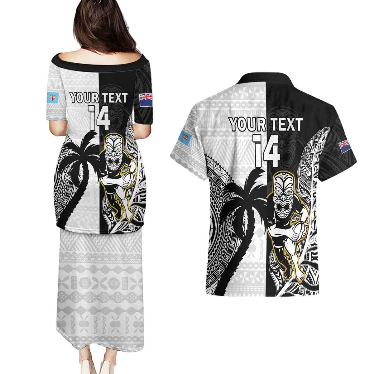 Custom Fiji And New Zealand Rugby Couples Matching Puletasi and Hawaiian Shirt Aotearoa Silver Fern Mix Fijian Tapa Pattern LT14 - Polynesian Pride