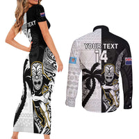 Custom Fiji And New Zealand Rugby Couples Matching Short Sleeve Bodycon Dress and Long Sleeve Button Shirt Aotearoa Silver Fern Mix Fijian Tapa Pattern LT14 - Polynesian Pride