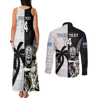 Custom Fiji And New Zealand Rugby Couples Matching Tank Maxi Dress and Long Sleeve Button Shirt Aotearoa Silver Fern Mix Fijian Tapa Pattern LT14 - Polynesian Pride