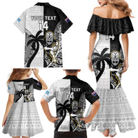 Custom Fiji And New Zealand Rugby Family Matching Mermaid Dress and Hawaiian Shirt Aotearoa Silver Fern Mix Fijian Tapa Pattern LT14 - Polynesian Pride