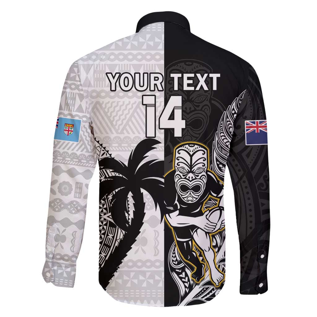 Custom Fiji And New Zealand Rugby Family Matching Mermaid Dress and Hawaiian Shirt Aotearoa Silver Fern Mix Fijian Tapa Pattern LT14 - Polynesian Pride