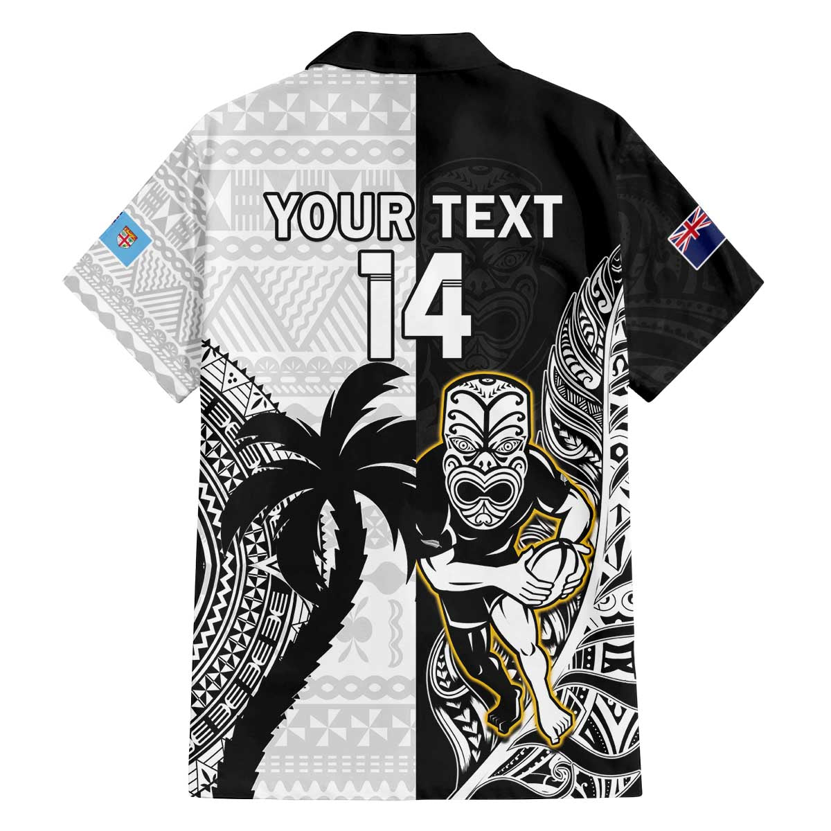 Custom Fiji And New Zealand Rugby Family Matching Off The Shoulder Long Sleeve Dress and Hawaiian Shirt Aotearoa Silver Fern Mix Fijian Tapa Pattern LT14 - Polynesian Pride