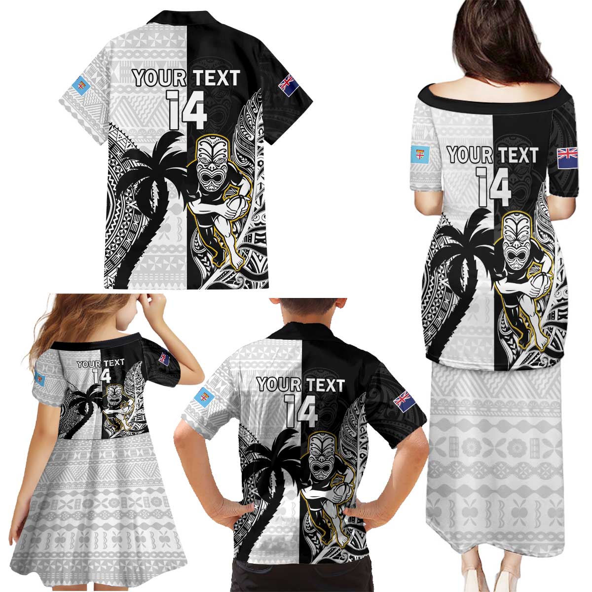 Custom Fiji And New Zealand Rugby Family Matching Puletasi and Hawaiian Shirt Aotearoa Silver Fern Mix Fijian Tapa Pattern LT14 - Polynesian Pride