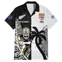 Custom Fiji And New Zealand Rugby Family Matching Puletasi and Hawaiian Shirt Aotearoa Silver Fern Mix Fijian Tapa Pattern LT14 Dad's Shirt - Short Sleeve Black - Polynesian Pride