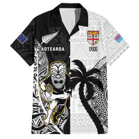 Custom Fiji And New Zealand Rugby Family Matching Short Sleeve Bodycon Dress and Hawaiian Shirt Aotearoa Silver Fern Mix Fijian Tapa Pattern LT14 Dad's Shirt - Short Sleeve Black - Polynesian Pride