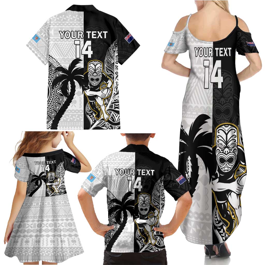 Custom Fiji And New Zealand Rugby Family Matching Summer Maxi Dress and Hawaiian Shirt Aotearoa Silver Fern Mix Fijian Tapa Pattern LT14 - Polynesian Pride