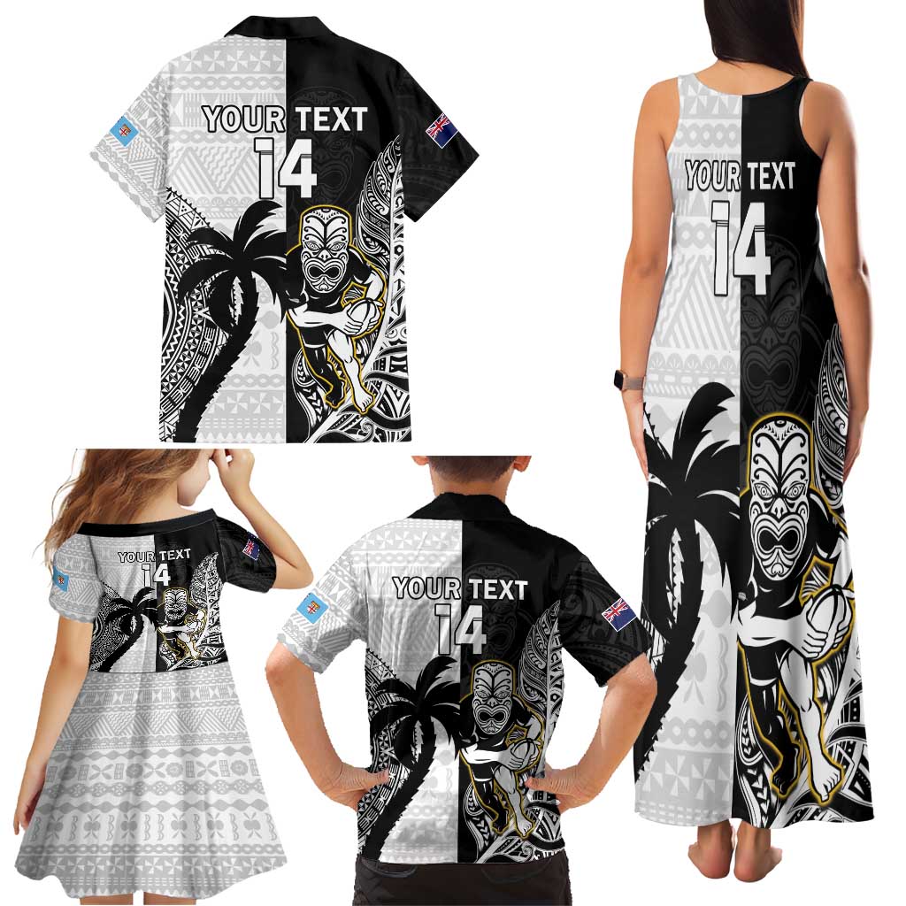 Custom Fiji And New Zealand Rugby Family Matching Tank Maxi Dress and Hawaiian Shirt Aotearoa Silver Fern Mix Fijian Tapa Pattern LT14 - Polynesian Pride