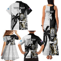 Custom Fiji And New Zealand Rugby Family Matching Tank Maxi Dress and Hawaiian Shirt Aotearoa Silver Fern Mix Fijian Tapa Pattern LT14 - Polynesian Pride