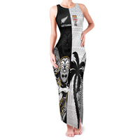 Custom Fiji And New Zealand Rugby Family Matching Tank Maxi Dress and Hawaiian Shirt Aotearoa Silver Fern Mix Fijian Tapa Pattern LT14 Mom's Dress Black - Polynesian Pride