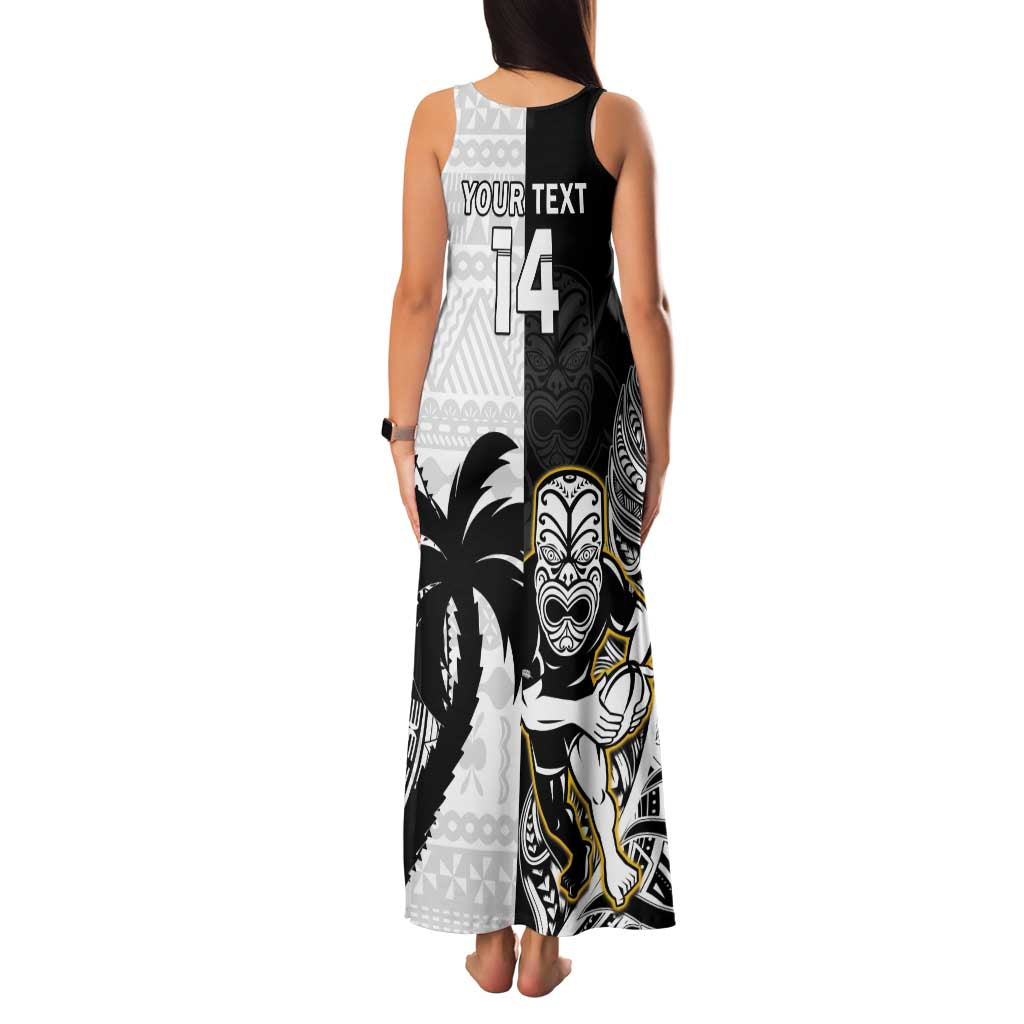 Custom Fiji And New Zealand Rugby Family Matching Tank Maxi Dress and Hawaiian Shirt Aotearoa Silver Fern Mix Fijian Tapa Pattern LT14 - Polynesian Pride