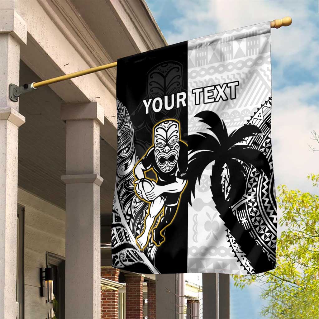 Custom Fiji And New Zealand Rugby Garden Flag Aotearoa Silver Fern Mix Fijian Tapa Pattern LT14 House Flag Black - Polynesian Pride