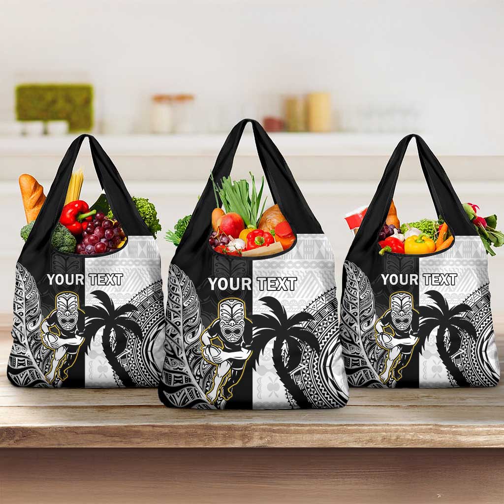 Custom Fiji And New Zealand Rugby Grocery Bag Aotearoa Silver Fern Mix Fijian Tapa Pattern LT14 3-pack One Size Black - Polynesian Pride