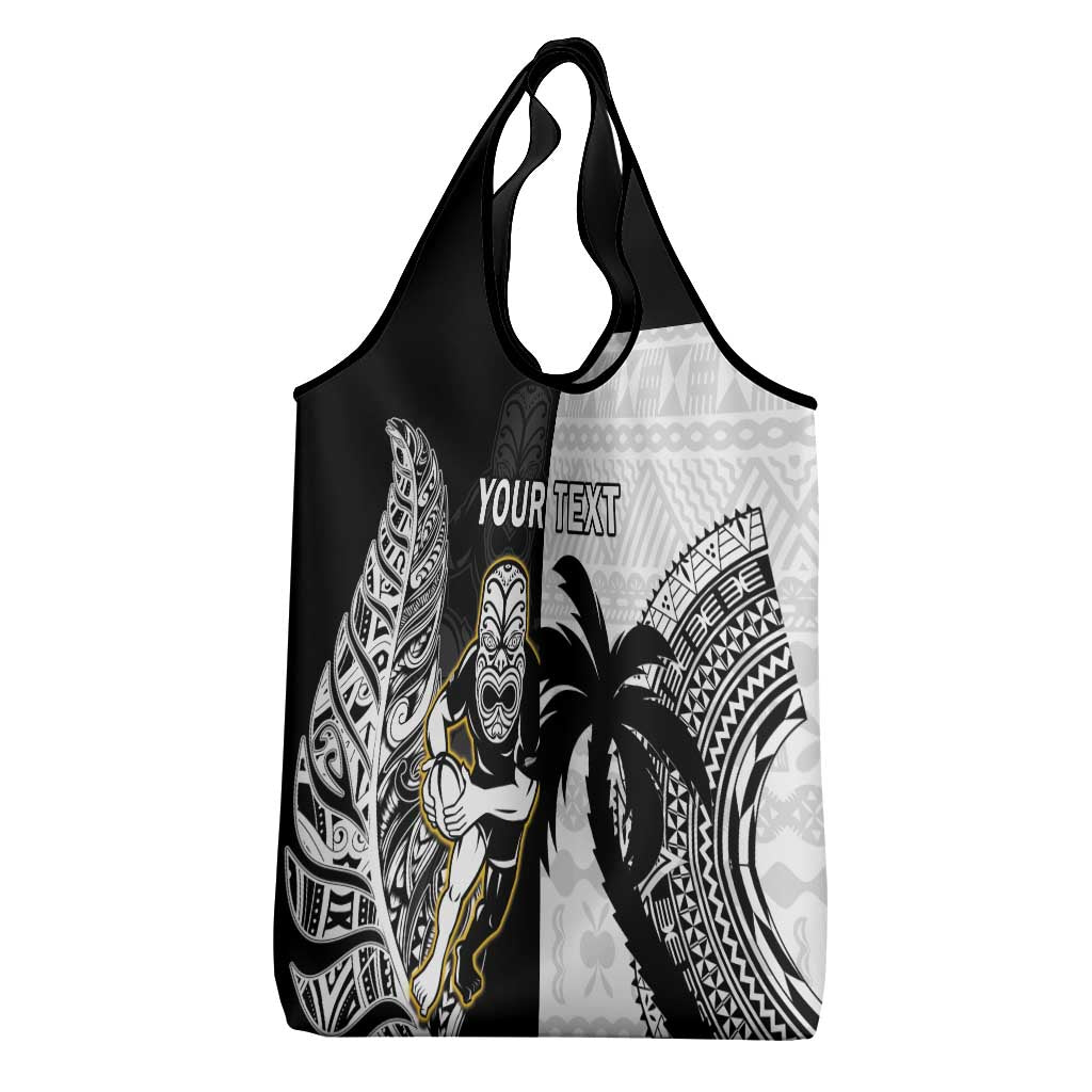 Custom Fiji And New Zealand Rugby Grocery Bag Aotearoa Silver Fern Mix Fijian Tapa Pattern LT14 - Polynesian Pride
