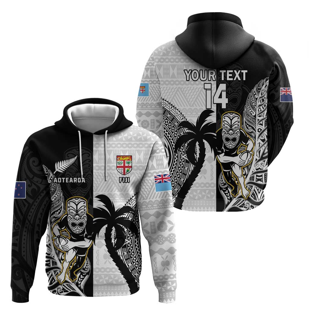 Custom Fiji And New Zealand Rugby Hoodie Aotearoa Silver Fern Mix Fijian Tapa Pattern LT14 - Polynesian Pride