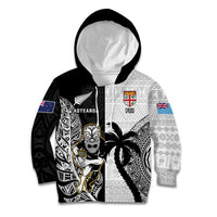 Custom Fiji And New Zealand Rugby Kid Hoodie Aotearoa Silver Fern Mix Fijian Tapa Pattern LT14 Hoodie Black - Polynesian Pride